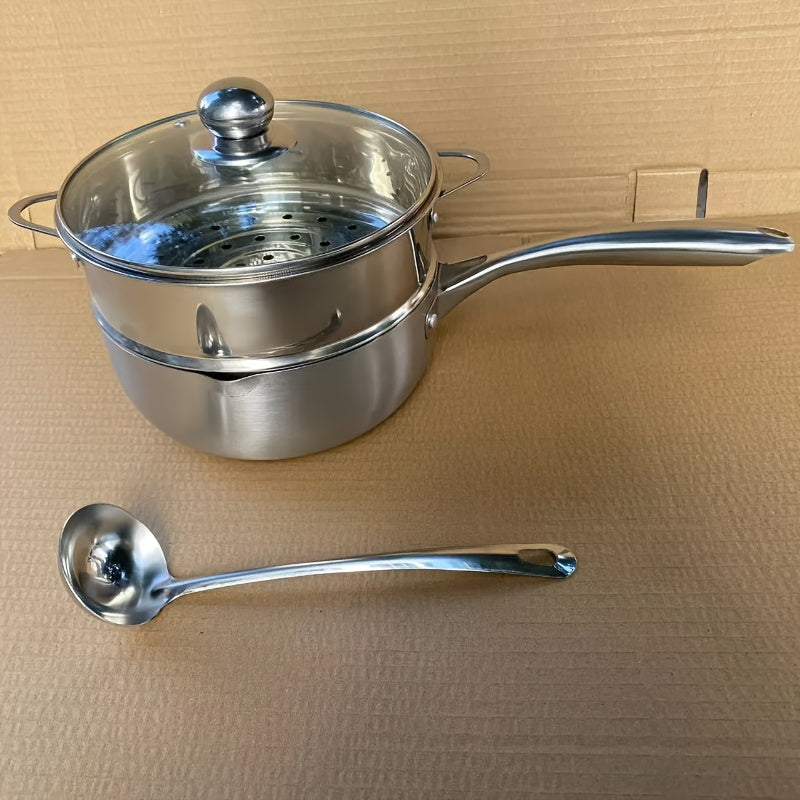 This saucepan is made of durable 316 stainless steel and features a honeycomb non-stick surface, making it perfect for cooking a variety of dishes like baby food, soup, stew, and fried noodles. It also comes with a lid and measuring ladle for added