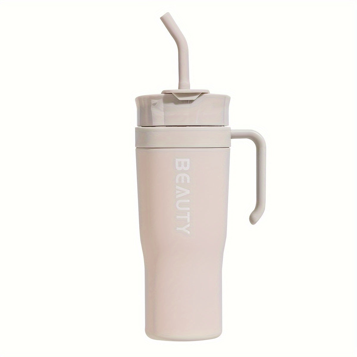 The BEAUTY Portable Water Bottle with Straw is large, lightweight, and suitable for hiking. It is made of plastic and has a round shape, and should be hand washed.