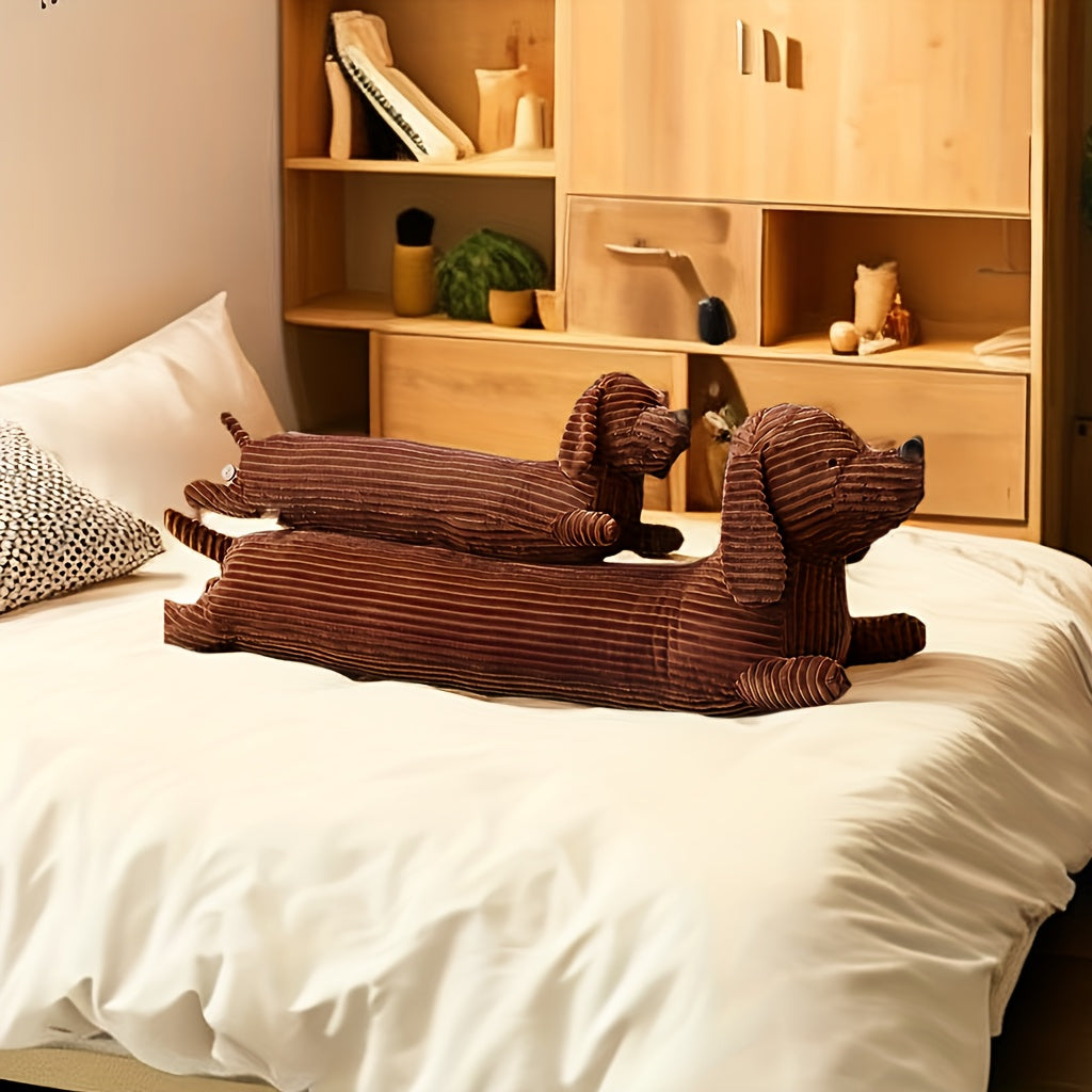 Soft, washable Dachshund dog plush pillow provides neck and waist support for lunch breaks.