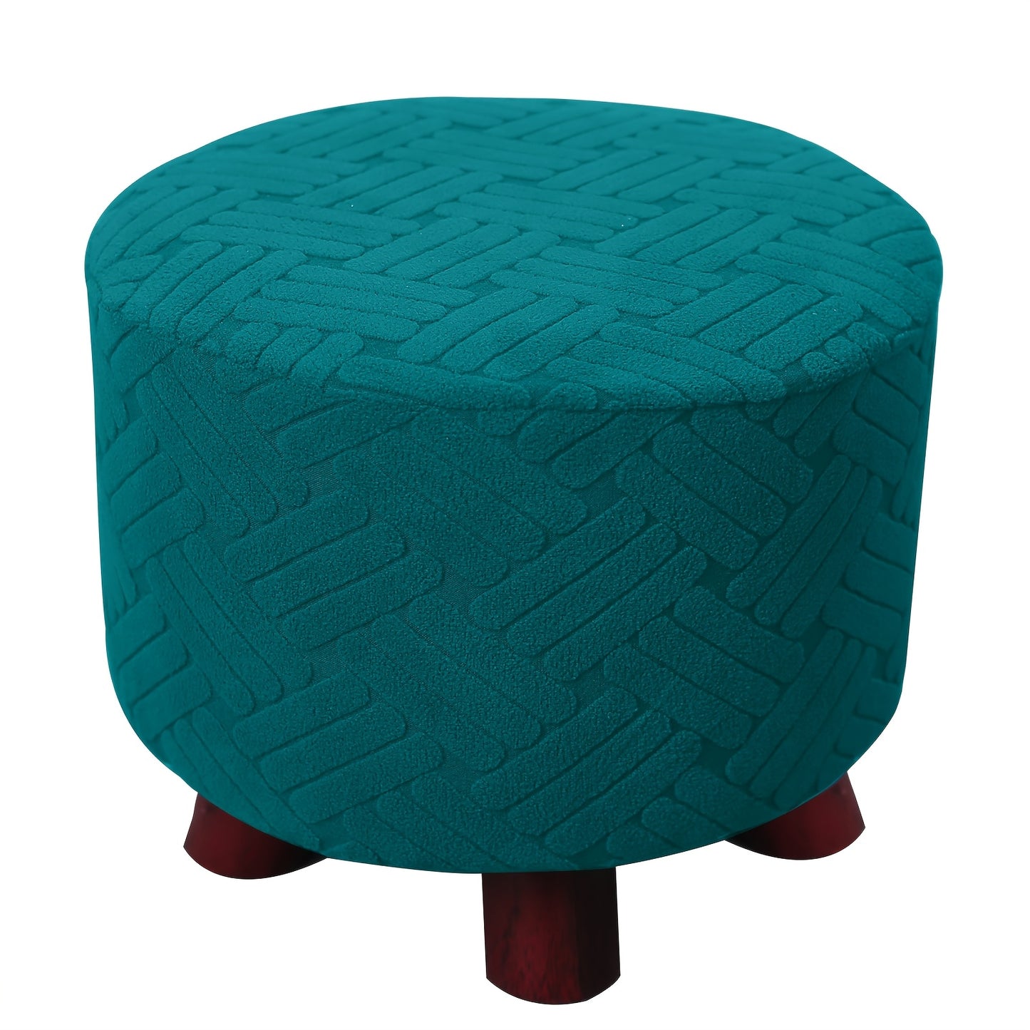 Round Jacquard footrest cover with high elasticity, suitable for foyer, living room, and bedroom. Anti-stain, anti-dust, and resistant to cat scratch and dog claw. Made of 200g plaid fabric, suitable for all seasons.