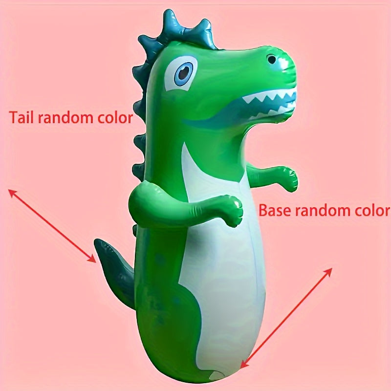 Inflatable dinosaur punching bag for kids, made of durable PVC, suitable for ages 3-6, for outdoor exercise and play. Available in yellow, green, and rose red.