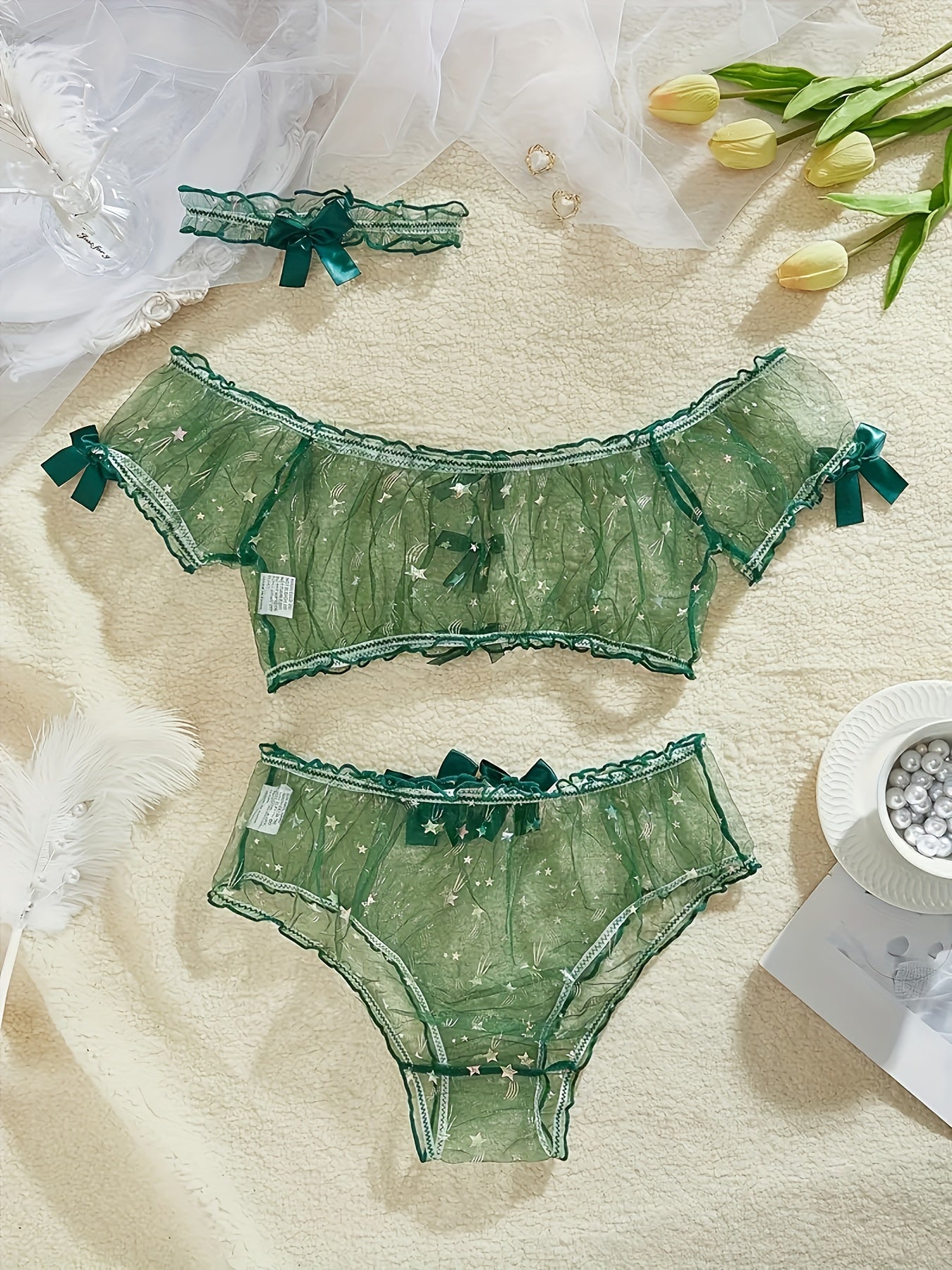 Mesh star print three-piece set.