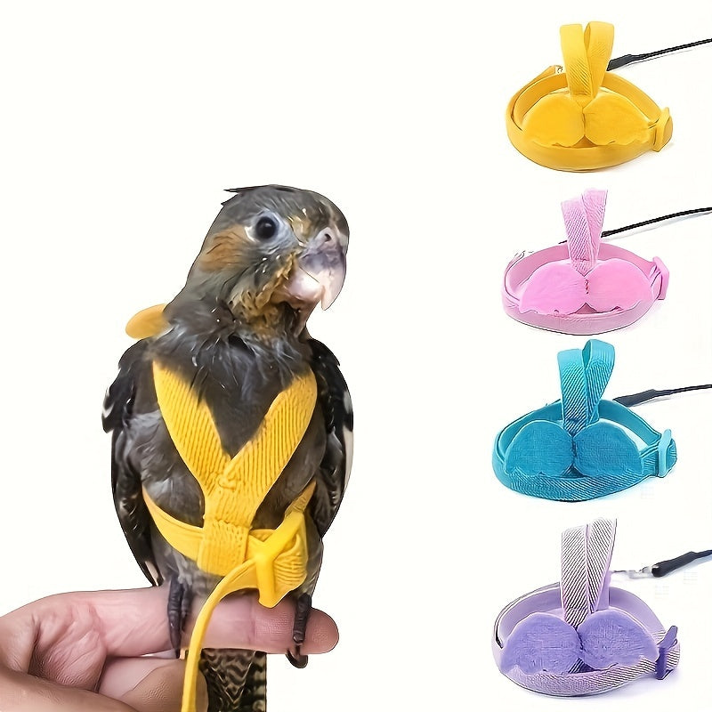 Adjustable pet parrot harness with anti-bite nylon rope and 182.88cm training leash for outdoor flying. Small parrot traction rope in pet supplies.