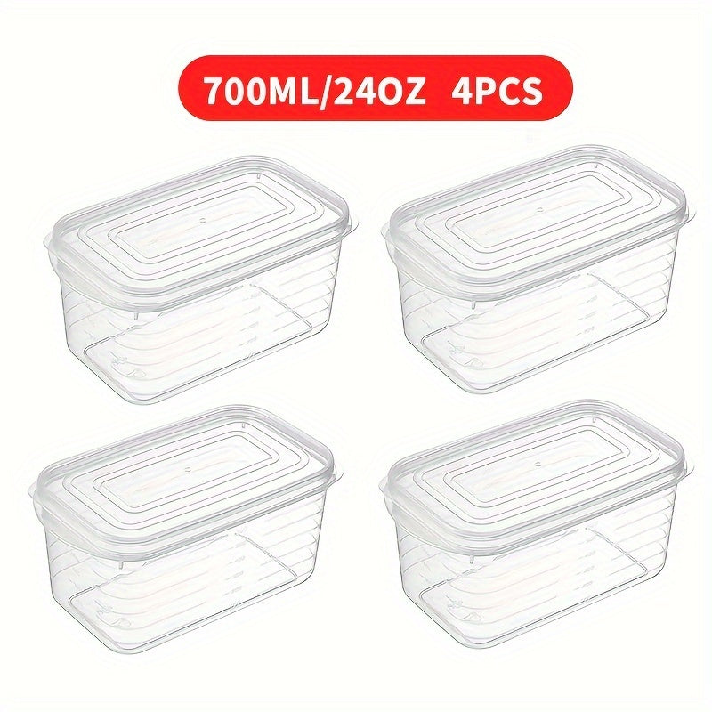 Set of 4 700ML/24oz Refrigerator Storage Boxes, Food Storage Containers for Kitchen, Fresh-keeping Boxes with Sealed Lids, BPA Free and Multi-purpose, Reusable Fresh Kitchen Storage, Ideal for Fridge and Freezer