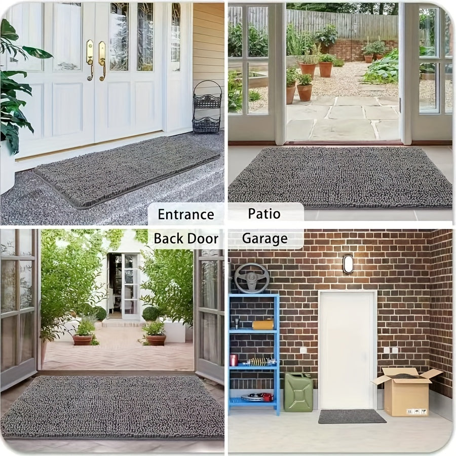 Microfiber dog door mat absorbs moisture and dirt, is non-slip, washable entryway rug for indoor floors.