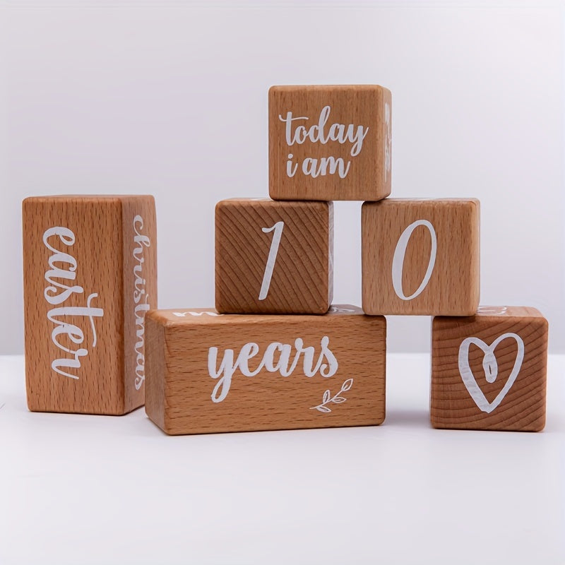 Decorative milestone cubes with printed designs, perfect for capturing growth milestones in photos, ideal for decorating a child's room or commemorating special moments of growth.