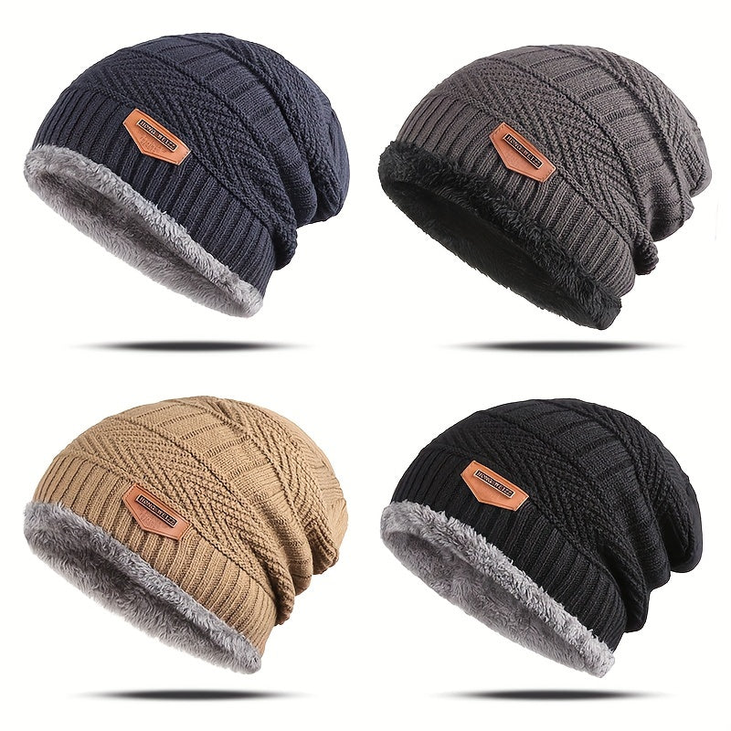 Stay warm with this stylish 1pc Plus Velvet Men's Beanie Hat, featuring thickened ear protection for outdoor cycling in the autumn and winter months. Perfect for gift-giving, this knitted hat is an ideal choice and is suitable for all, especially those