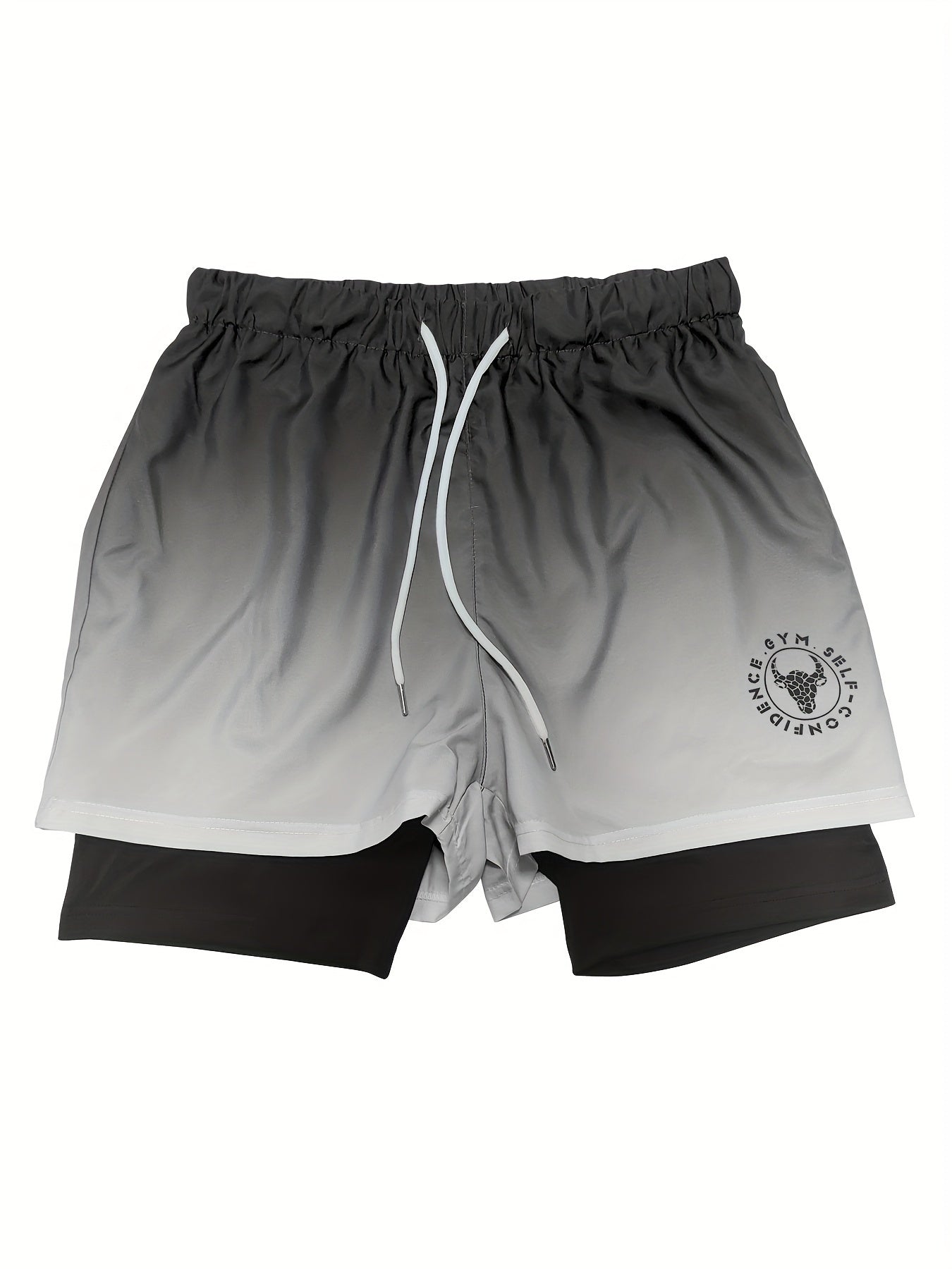 Men's Gradient Double-layer Sports Shorts with Drawstring for Basketball Running