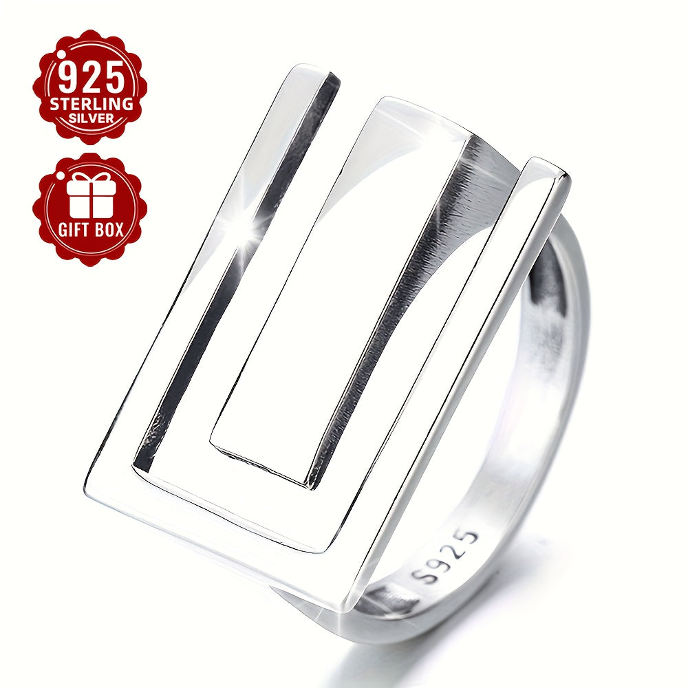 Versatile 925 Sterling Silver Adjustable Geometric Open Ring for Daily Wear as a Stylish Jewelry Accessory