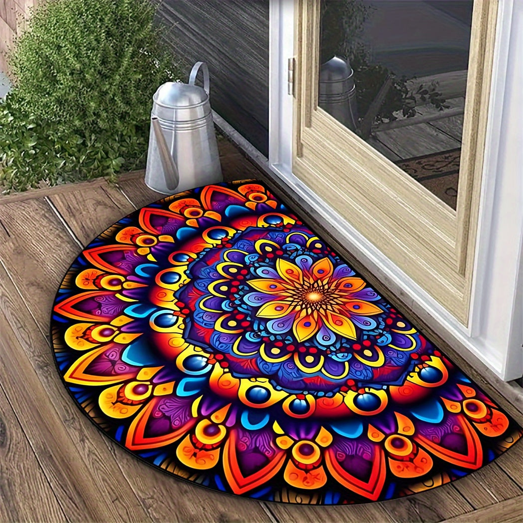 Welcome guests in bohemian style with our Mandala Doormat - 1pc, crafted from durable, non-slip polyester fiber for easy cleaning. Perfect for entryways, kitchens, and bathrooms, this mat makes an ideal home decor gift.