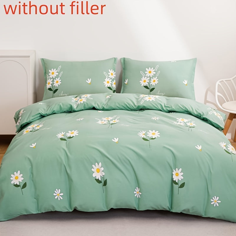 Set of 3 Pieces: Duvet Cover and 2 Pillowcases (Core not included), Featuring a Pastoral Daisy Print Design for a Soft and Comfortable Bedding Set. Perfect for Bedroom or Guest Room Use.