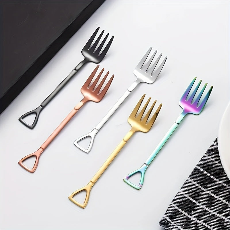 Set of 4 stainless steel fruit, cake, and dessert forks in creative shapes. Dishwasher safe. Perfect for home, restaurant, hotel, parties, gifts, coffee bars, Halloween, Day of the Dead, and Christmas.