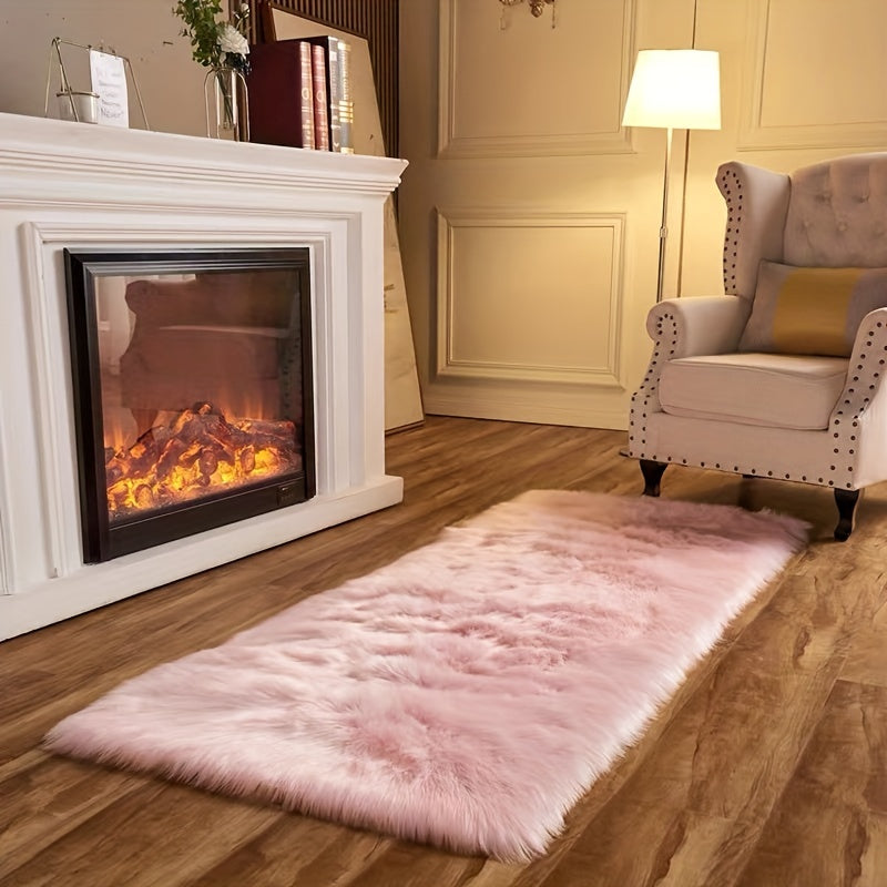 Soft and Fluffy Long Plush Bedroom Bedside Rug made of Artificial Fur, Washable and Ideal for Living Room and Bedroom Window Decoration