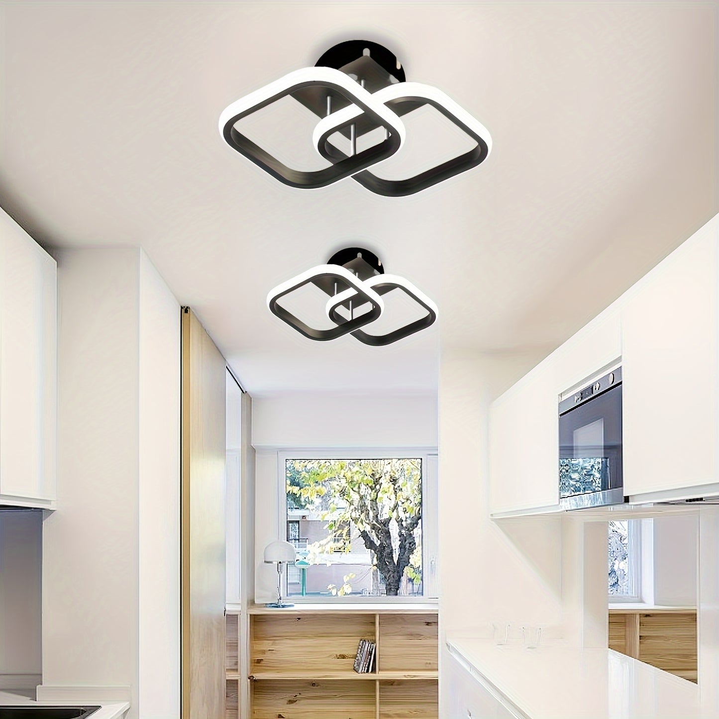 Adjustable square LED ceiling light with polished metal and silicone shade. Hard-wired and switch controlled, perfect for corridors, aisles, living rooms, and bedrooms. No batteries needed.