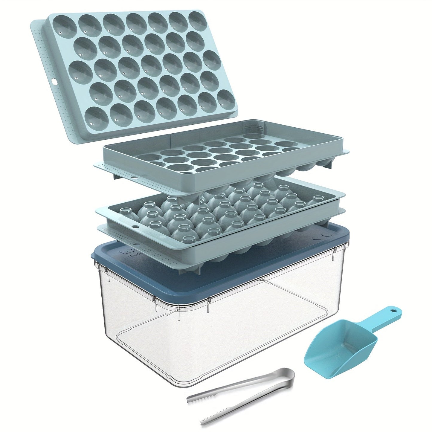 Ice Cube Mold Set with Scoop and Tongs, Easy Release Tray, Storage Box for Cocktails, Whiskey, Coffee - Essential Kitchen Utensil for Apartments, Summer Gatherings, and More