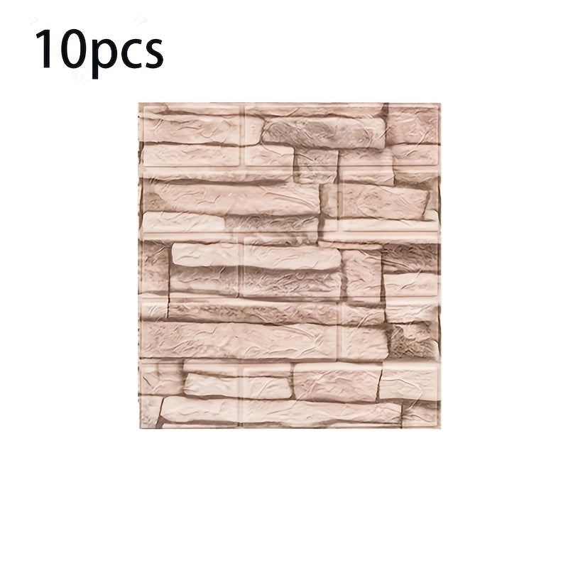 10 pieces of 3D foam soft tile wall stickers with faux brick design for bedroom decoration. Waterproof and self-adhesive, suitable for business and industrial rooms.