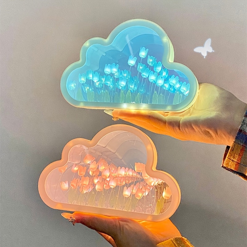 DIY Tulip Cloud Night Light Kit, Handcrafted Acrylic Material, Seasonal Decorative Craft Gift. Compact storage, assembly height under 68.58 cm.