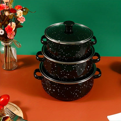 [Popular Choice] Enamel Cookware Set includes 1 versatile non-stick soup & stew pot. Easy to clean and compatible with gas stoves, making it ideal for Halloween use at home or in restaurants. This set makes a festive gift and does not require electricity