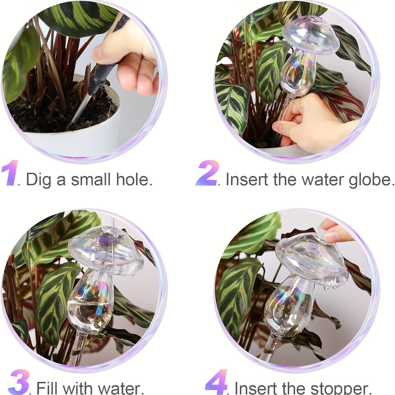 4-Pack Mushroom Watering Can with Glass Automatic Drip Irrigation for Gardens.