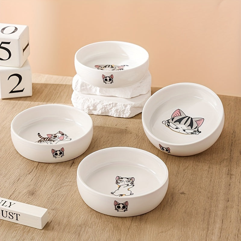 Cute cartoon cat print ceramic pet bowls for cats and dogs, non-slip, durable, ideal for all cat breeds