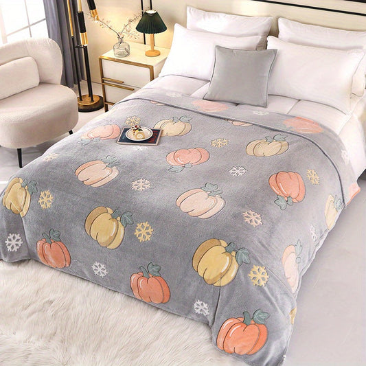 One piece of a warm floral pumpkin pattern velvet blanket, made with soft and durable materials. Perfect for use as a shawl or blanket in the sofa, bedroom, or living room. Suitable for all four seasons.