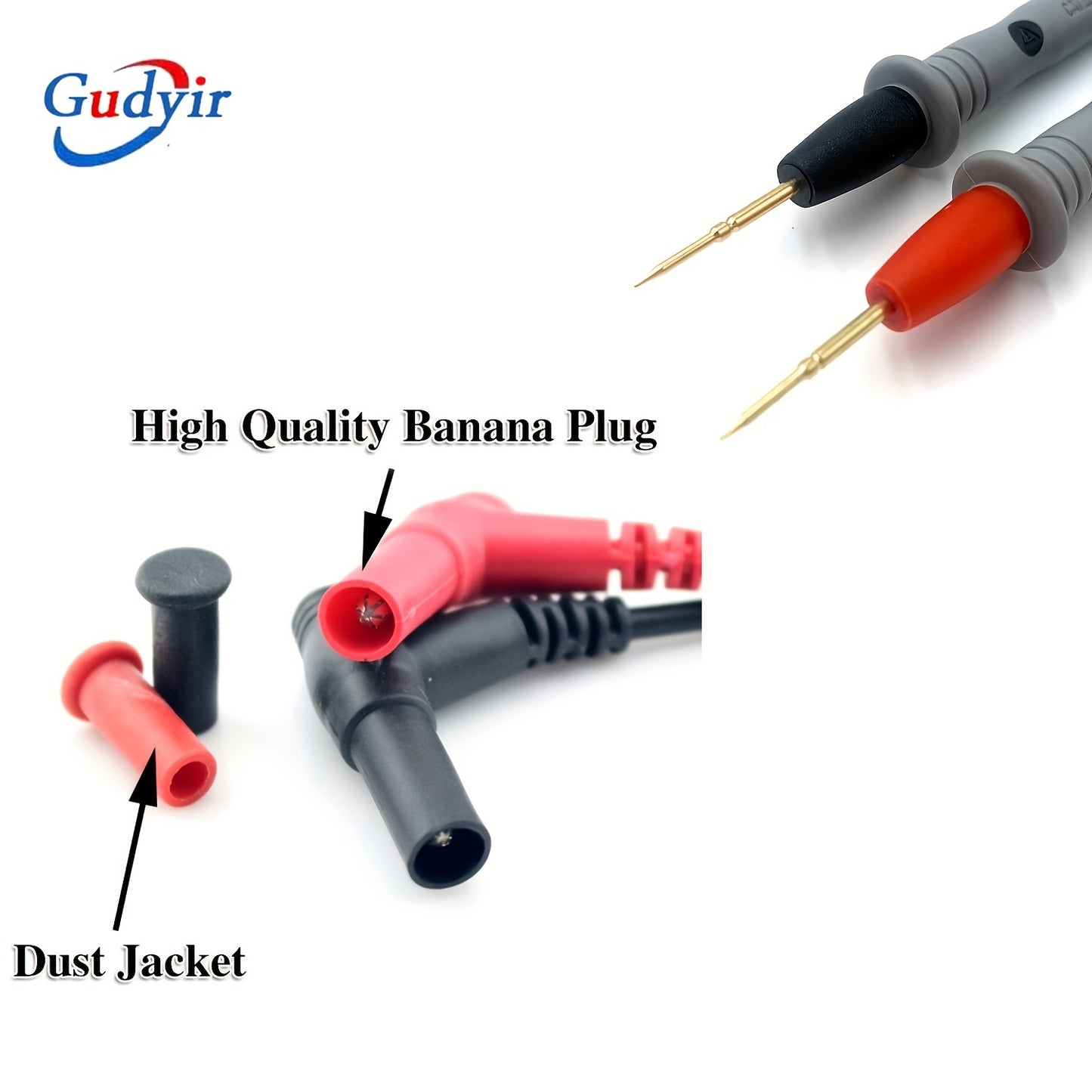 One set of universal multimeter test leads with alligator clips and various test probes for measuring AC/DC voltage up to 1000V and current up to 20A.