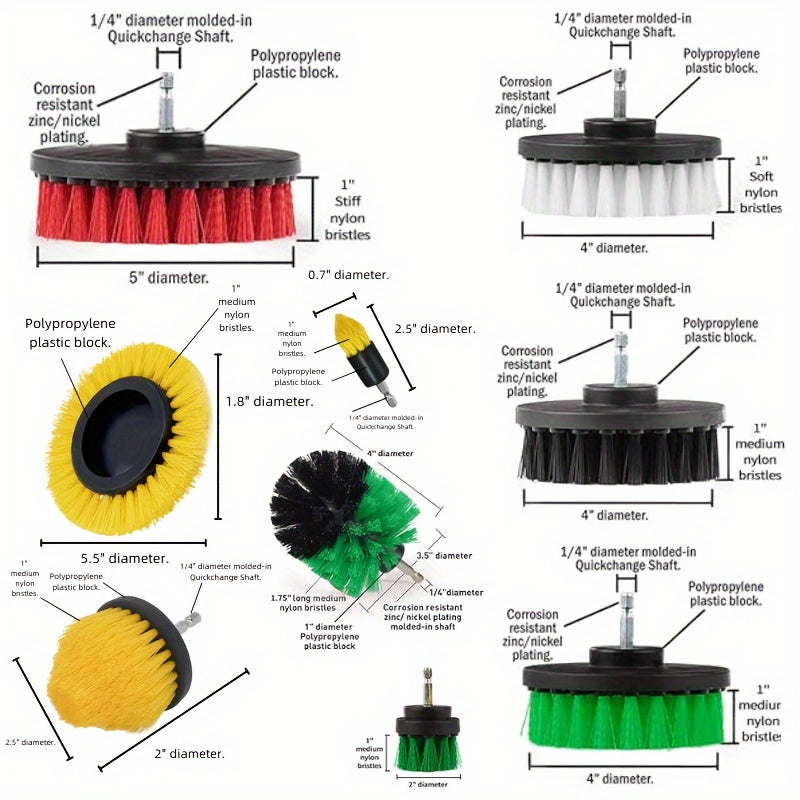 37-piece Drill Brush Attachment Set - Multipurpose Electric Cleaning Kit for Bathrooms, Kitchens, Cars, Glass & More - Sturdy Plastic, Conveniently Portable Design