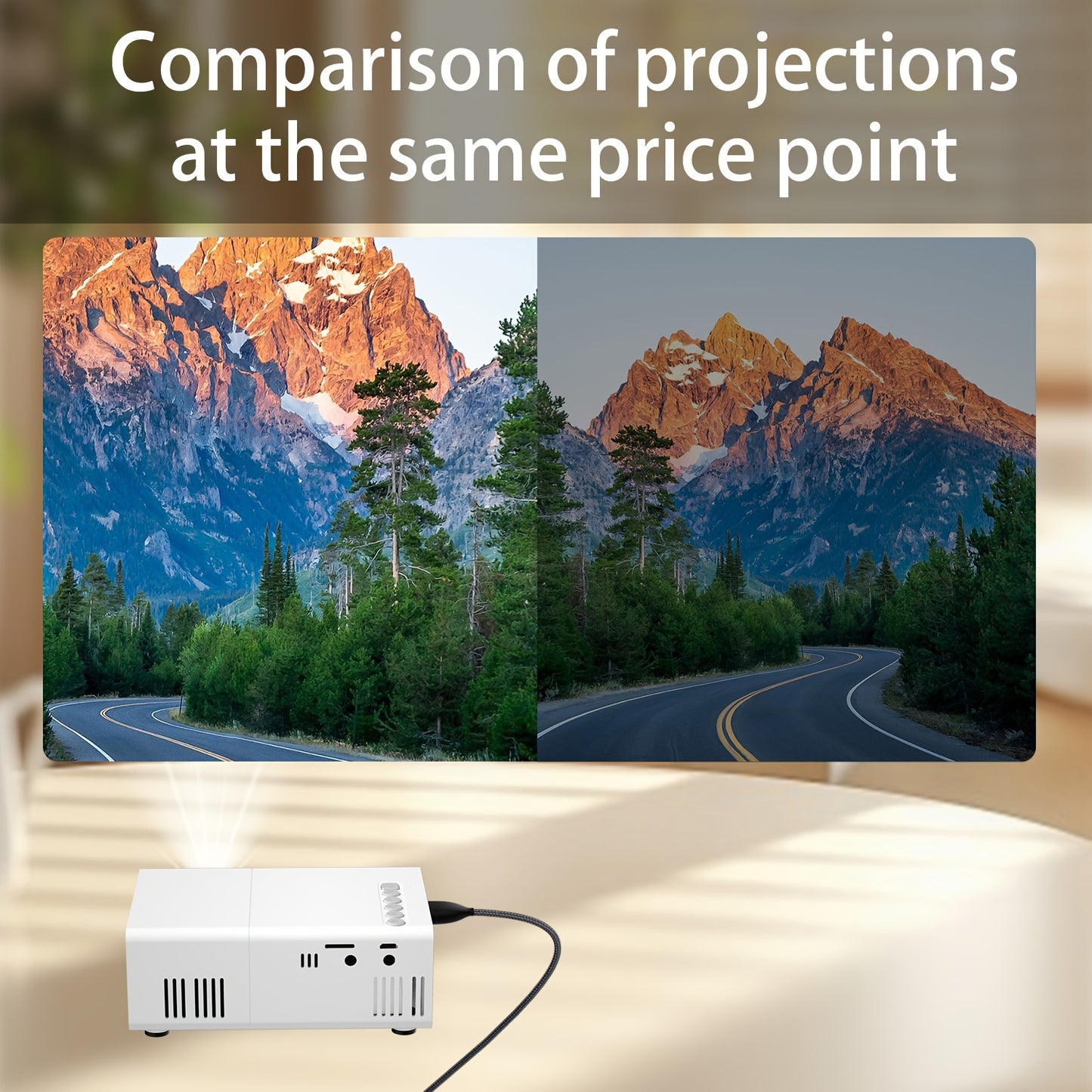 Mini projectors compatible with GTEQY Quick Focus for family bedroom movie viewing. Works with Android, Windows, TV Stick, TV, SD, and USB devices.