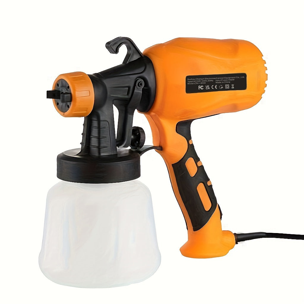 30oz HVLP Electric Spray Gun with 3 Spray Patterns, European Standard Plug, for Home & Professional Use on various surfaces, Orange & Black Design