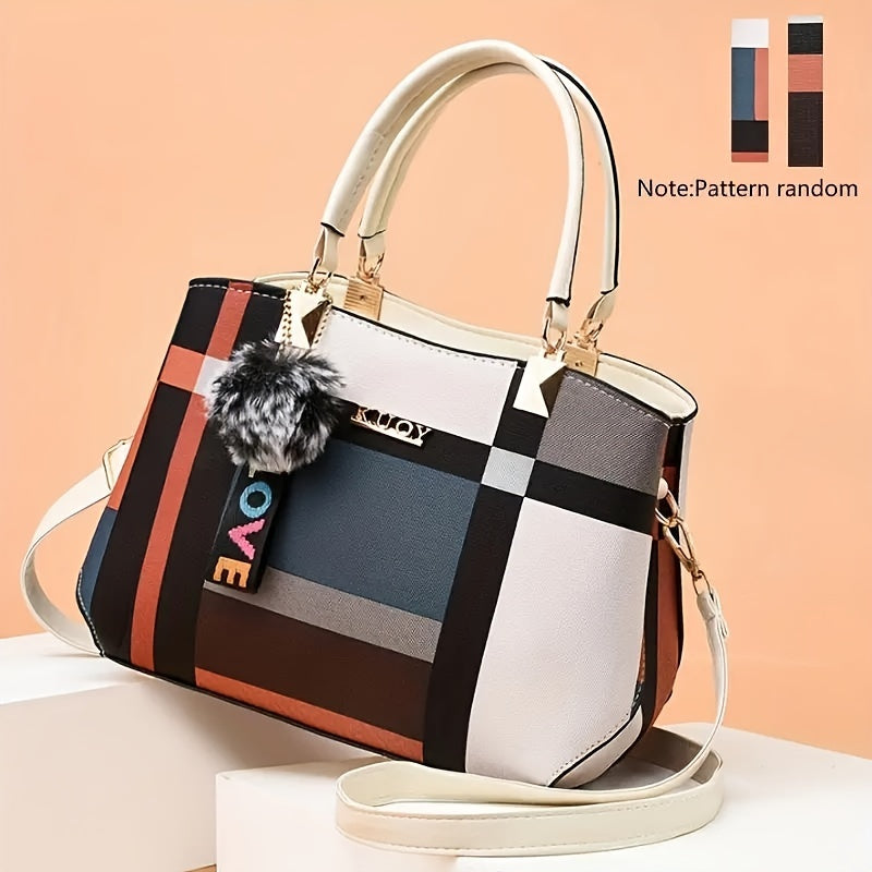 Stylish grid patterned shoulder bag with magnetic closure, ideal for formal events, work, or school.