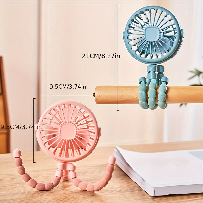 Portable Octopus Fan with Flexible Tripod - USB Rechargeable Handheld Electric Fan, Perfect for Stroller, Travel, and Outdoor Use. Made of Durable Plastic, Great Gift Idea for Friends, Holidays, or Birthdays.