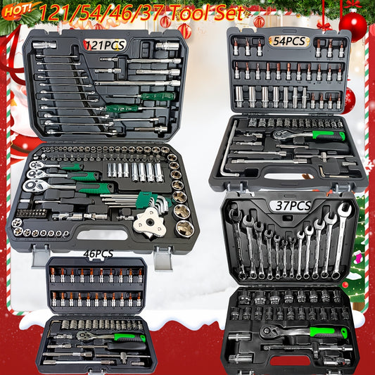 121-piece socket wrench set includes 72-tooth ratchet wrench screwdriver and various components for vehicle maintenance needs.