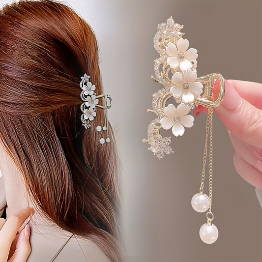 Elegant Camellia Tassel Claw Clip for Women and Girls, Princess Style Hair Accessory