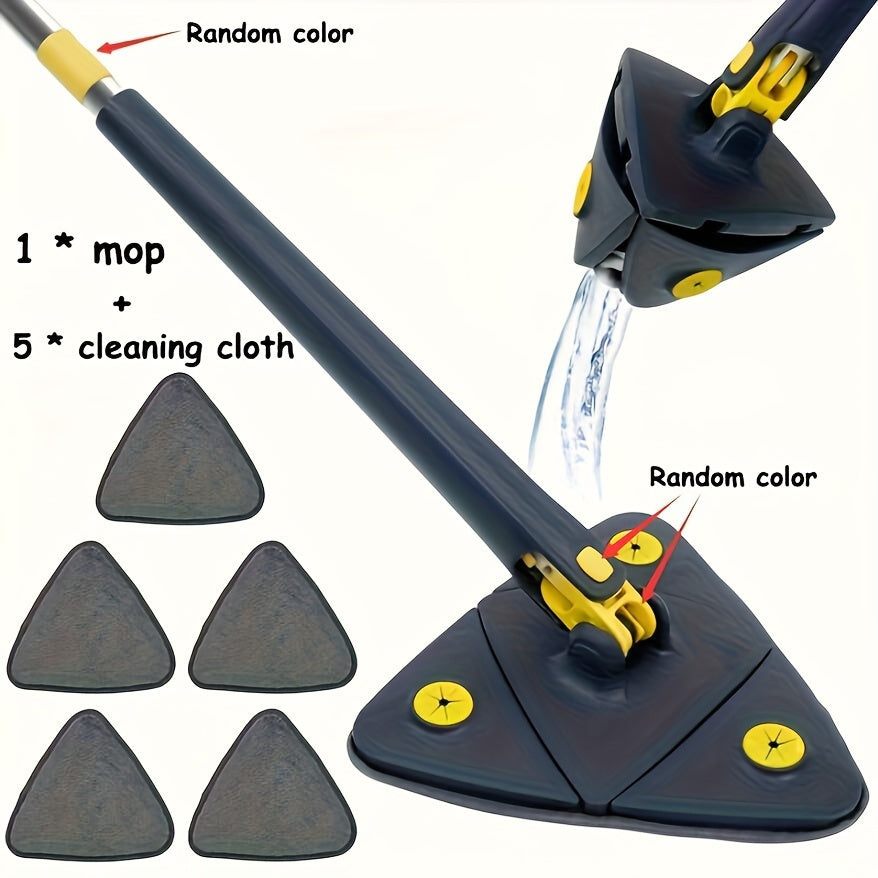 Set of 6 Triangle Wet and Dry Mops with 5 Microfiber Pads, Stainless Steel Handle that Rotates 360°, Suitable for Bathroom, Kitchen, and Living Room - Perfect for Cleaning Bathtubs, Tiles, Walls, and Glass.