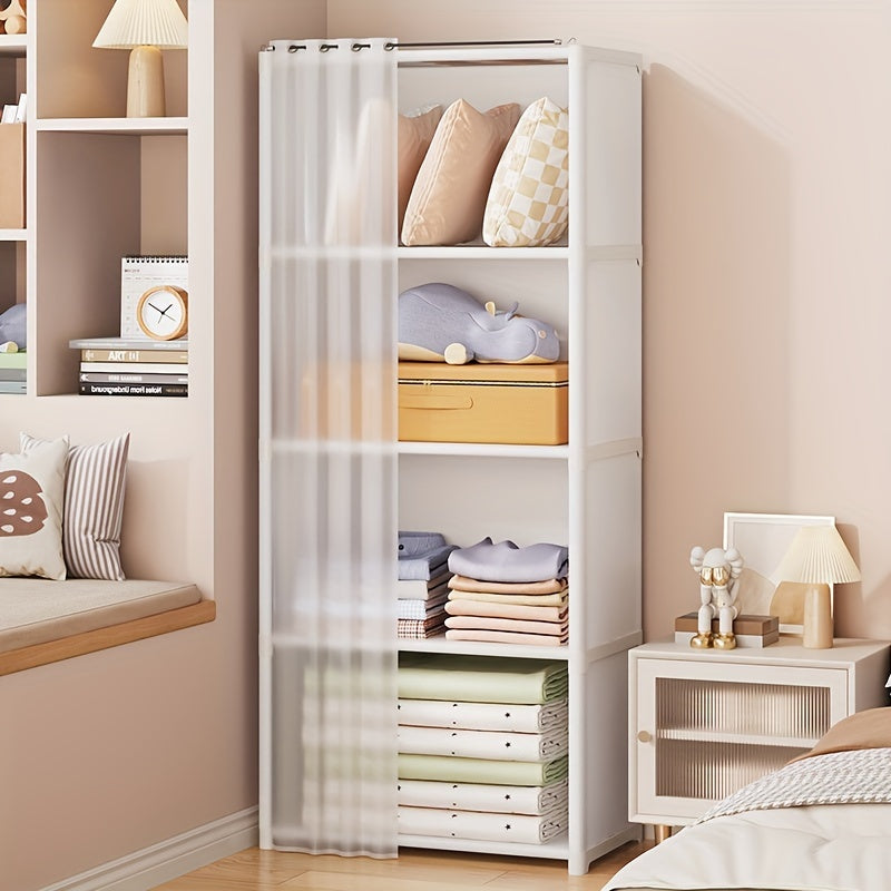 Spacious White Wardrobe with Multiple Functions - Stylish Bedroom Storage Unit with Ample Space - Versatile Coat Rack with 6 Shelves, Ideal for Living Room and Bedroom Organization