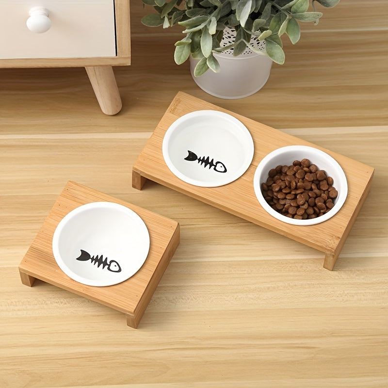 Ceramic Cat Bowls with Bamboo Stand: Ideal for Indoor Cats!