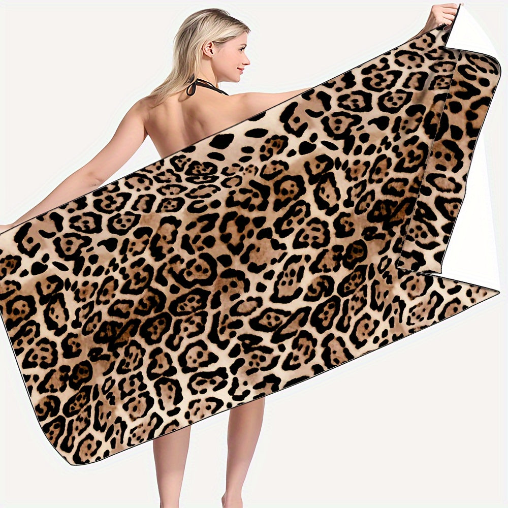 Leopard Print Microfiber Beach Towel - Quick Dry, Oversized and Absorbent for Beach or Pool - Hand Wash Recommended