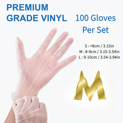 Clear TPE Disposable Gloves - Pack of 100 - Waterproof, Lead-Free, Powder and Latex-Free - Made with Soft PET Material for Various Uses including Kitchen, Bathroom, Pet Care, Household Tasks, Beauty, Hairdressing, and Hospitality