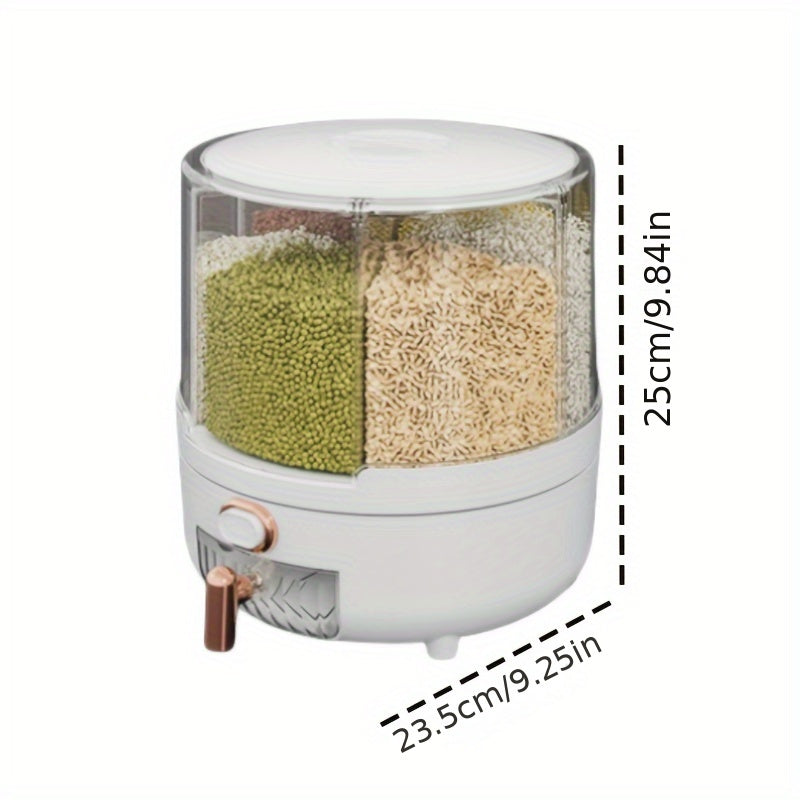 Large Capacity Rice Dispenser with Multiple Compartments - Designed to Rotate, Insect and Moisture Resistant, Ideal for Home Grain Storage