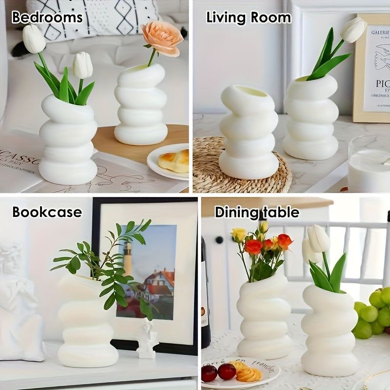 Spiral Cylinder Vase: Nordic Style, Minimalist Design, Lightweight Plastic, Ideal for Home Decor