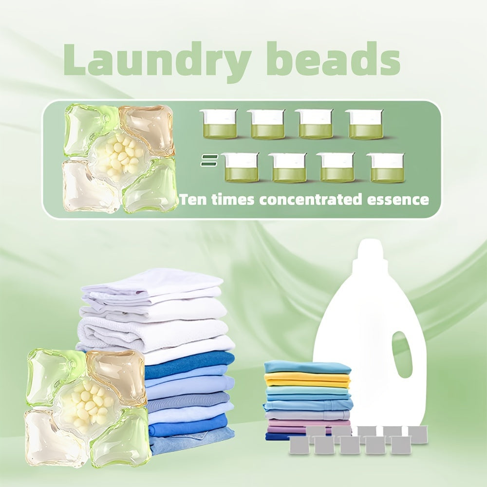 Camellia Fragrance Laundry Beads - 60 Pack. Enjoy long-lasting scent with 5-in-1 benefits: deep clean, softener, pH neutral, and fabric surface care. Made with liquid formula including sodium lauryl sulfate for effective cleaning. Perfect for home