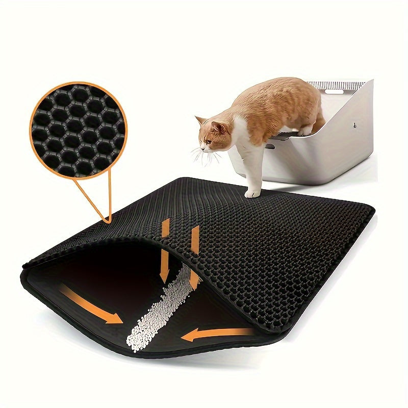 EVA Double Layer Cat Litter Mat with Honeycomb Design, Non-Slip and Washable, Traps Litter and Waste for Cats and Dogs.