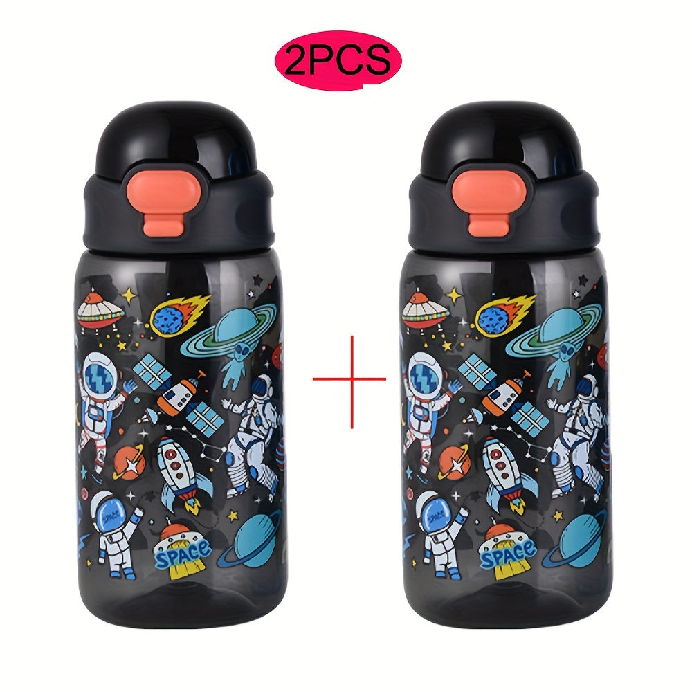 2 packs of 20oz thermal transfer cartoon pattern water cups with portable handles, perfect for home, outdoor activities, and gifts.