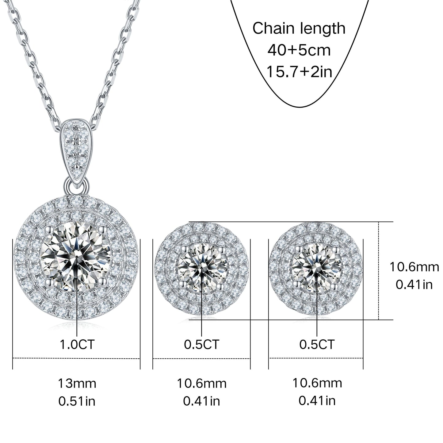 Luxurious Platinum Plated Moissanite Jewelry Set with 1.0ct Pendant Necklace and 0.5ct Stud Earrings. Japan & South Korea Style. High-Quality D-Grade Moissanites. Perfect for Banquets, Festivals, and Gifts. Elegant and Ideal for All Seasons.