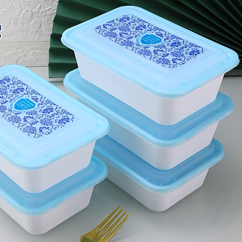 Frosted Thickened Square Box in Chinese Style Blue and White Porcelain Design, 22 Sets of 750Ml with Lids for Fast Food and Packing. Made with BPA-Free, Safety-Grade PP Material, Suitable for Microwave Oven and Freezer Use. Each Set Comes in Independent