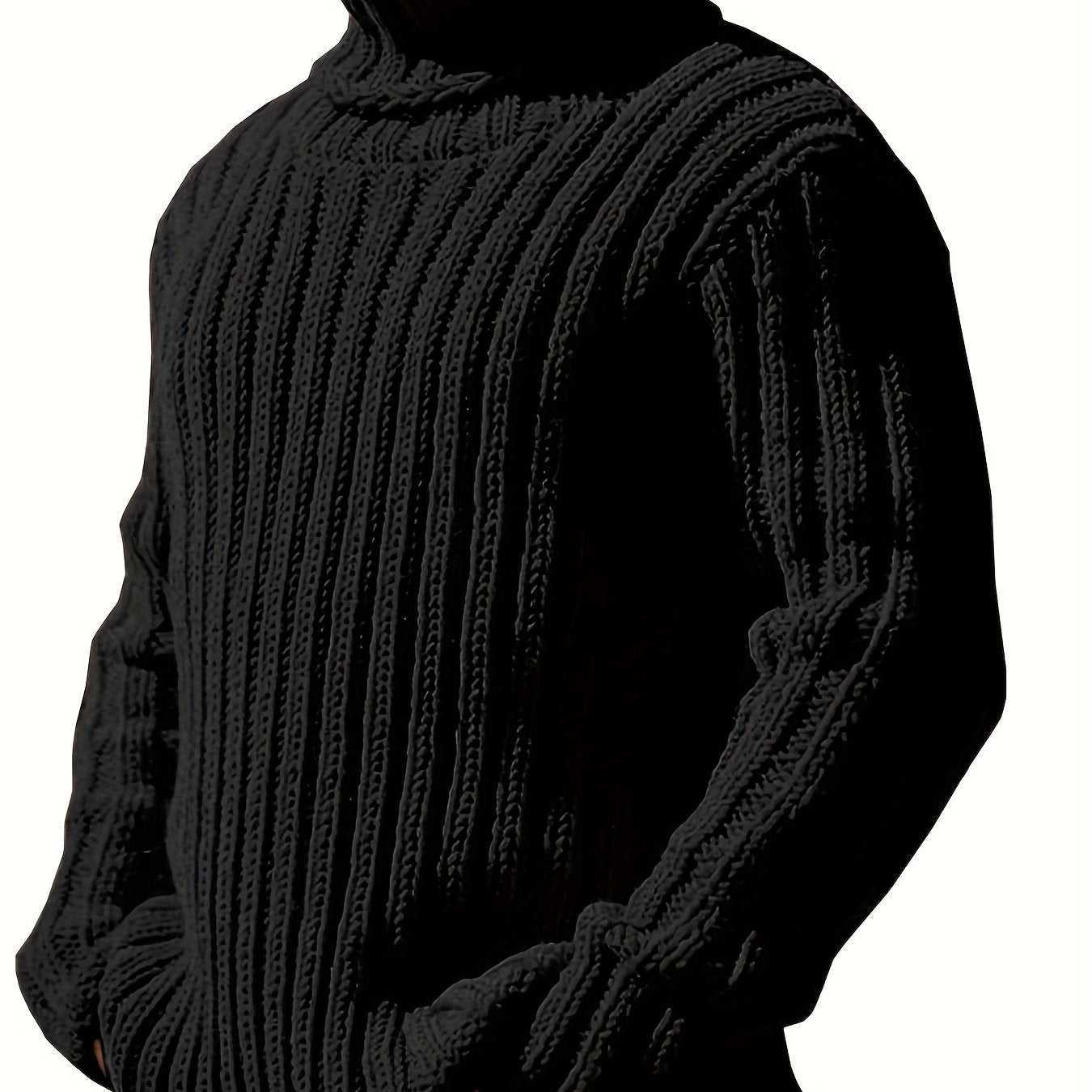 Men's oversized turtleneck sweater in solid color acrylic knit with slight stretch, high neck, regular fit for fall/winter. 100% acrylic, plus size.