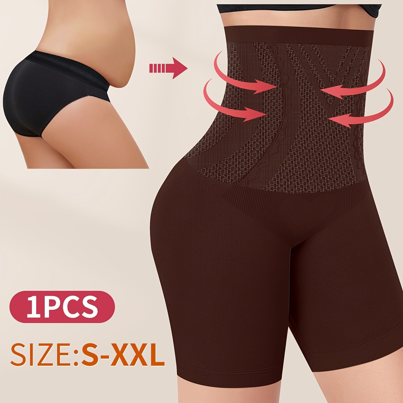 High-waist shapewear panties for women with tummy control, seamless design, butt lifting, nylon blend, hand washable.