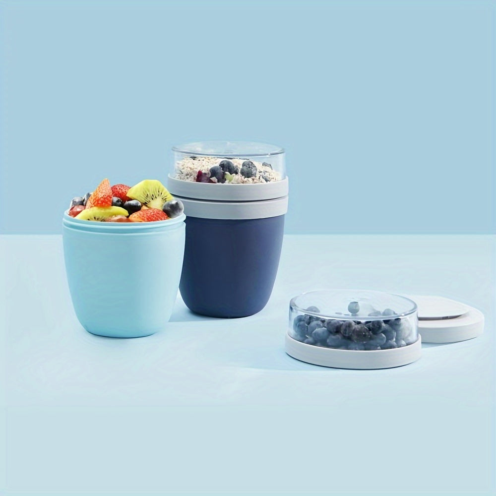 23.6oz portable breakfast cup with lid for on-the-go meals. Features oatmeal and yogurt divider, ideal for salad, cereal, or oatmeal lunches. 700ml capacity.