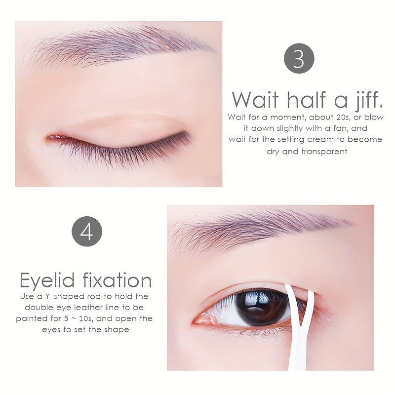 Hypoallergenic double eyelid cream with waterproof invisible glue and adhesive pen for enhancing eye size and shape.