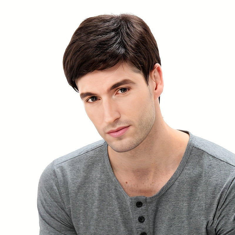 Stylish and Fun Men's Short Straight Wig with Side Bangs - Made from Heat Resistant Fiber, Ideal for Cosplay and Halloween